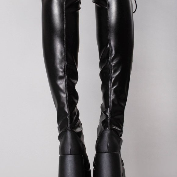 NEW DEMONIA - CAMEL 300 Black Platform Thigh-High Boots - Picture 3 of 4